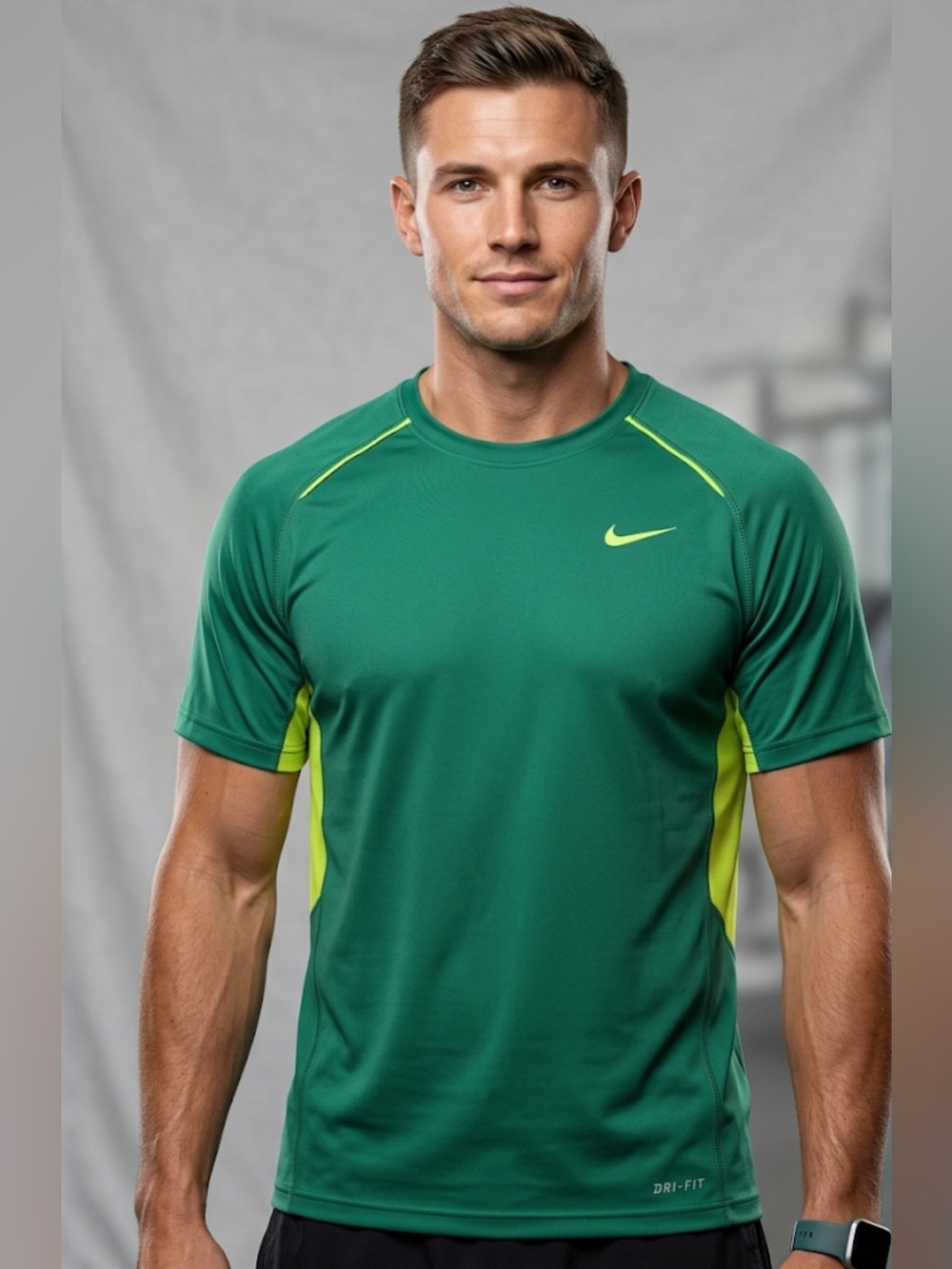 Nike Green Short Sleeve Performance Tee with Yellow Accents